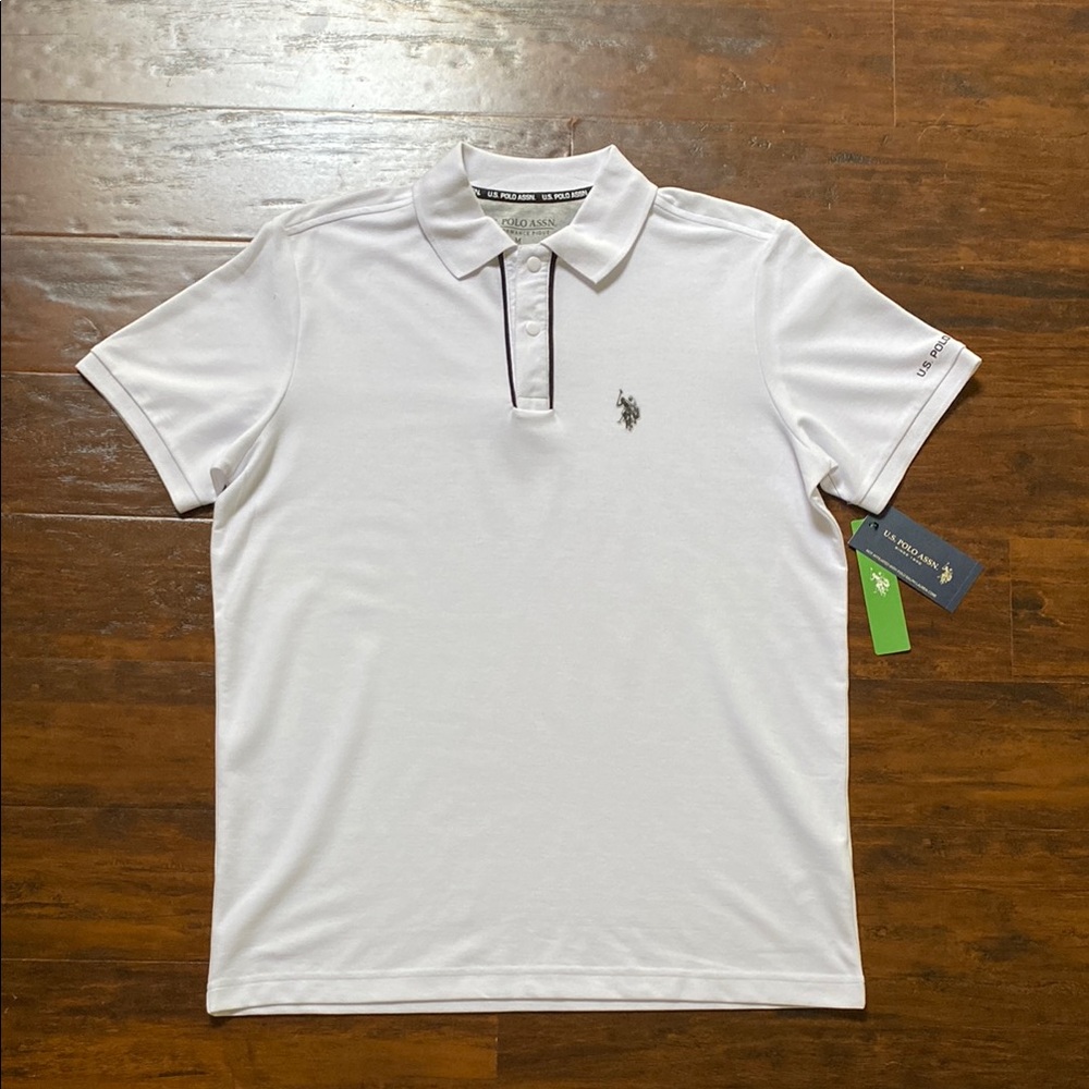 NWT U.S. Polo Assn. Men's White Sport Performance Collared Polo Size Medium